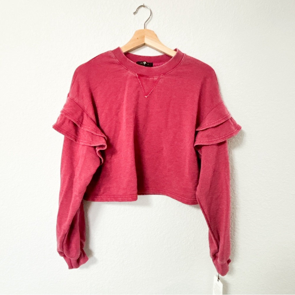 NWT 7 For All Mankind pink sweatshirt with ruffle detail size small